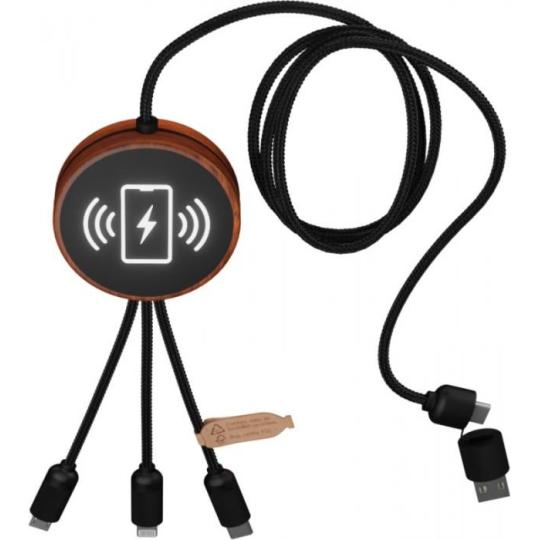 Cabo de carregamento de logótipo luminoso RPET 3 em 1 e base de carregamento de 10 W C40 SCX design®
