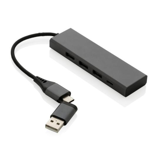 Hub com 3 portas USB de alumínio reciclado Terra RCS