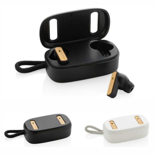 Auriculares de plástico reciclado e bambu RCS