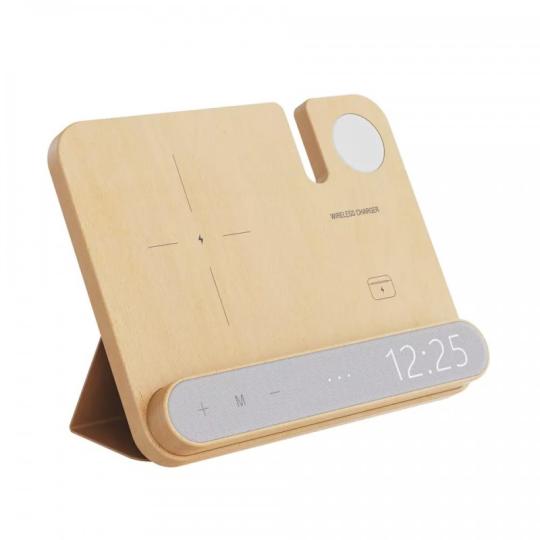 Reloj de carga 4 en 1 de bambú