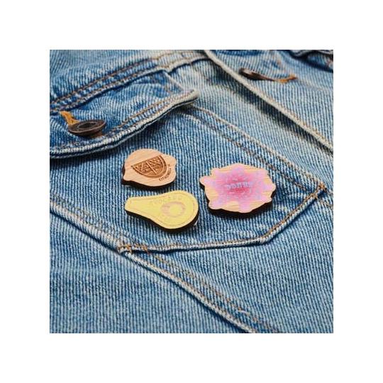 Custom-shaped bamboo badge...