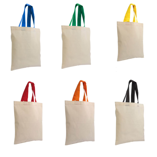 Mini saco algodão reciclado natural 140g/m2 alças coloridas Burano