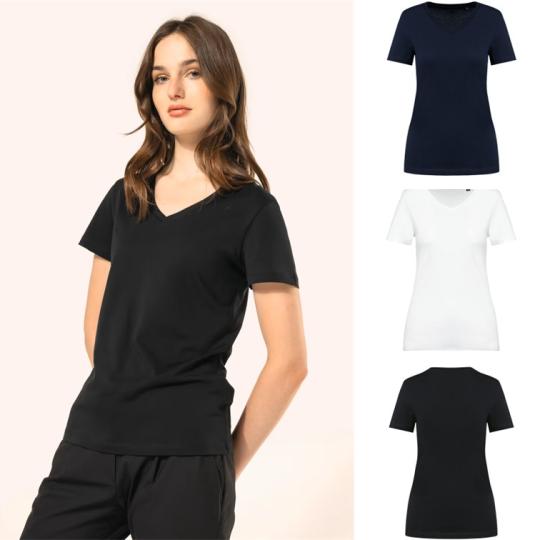 T-shirt decote V de manga curta de senhora Supima®
