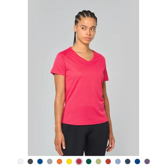 T-shirt de desporto de senhora com decote V de manga curta  Proact®