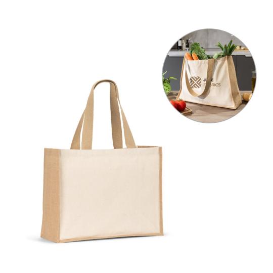 Saco em canvas (320g/m²), com fundo e laterais em juta laminada (350 g/m²) de tons naturais Helsinque